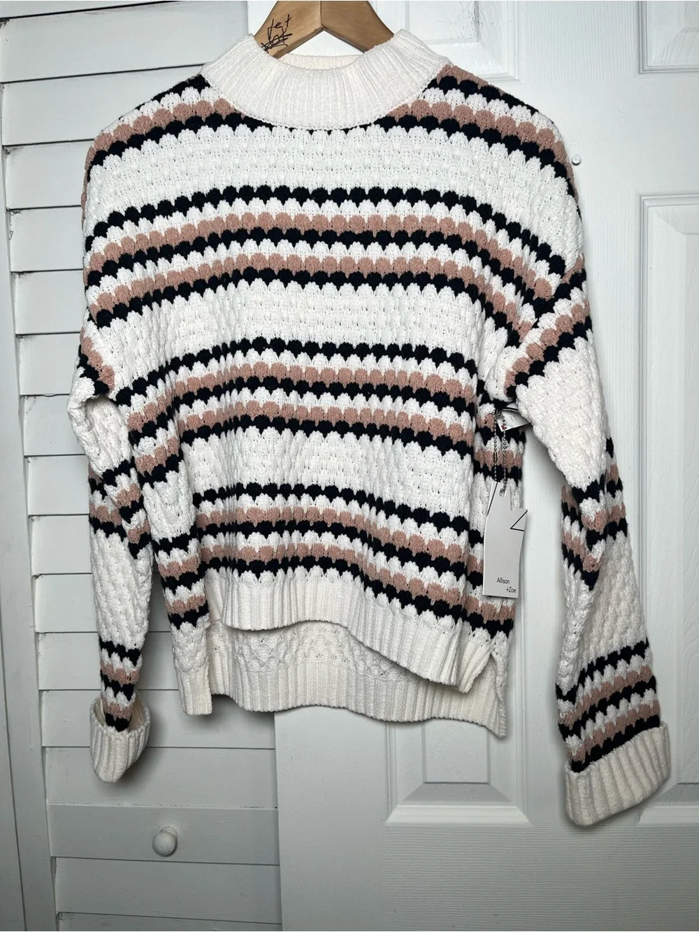 NWT Allison + Zoe Mock Neck Striped Textured Knit Sweater - Size L
